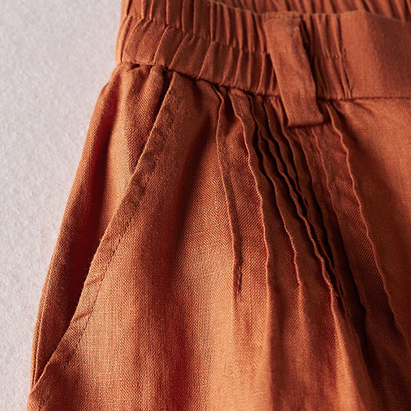 Buddha Stones Summer Daily Simple Wrinkle Design Pantaloncini da donna in cotone e lino con tasche - image 4