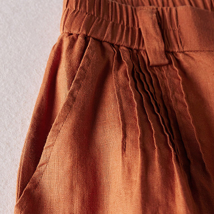 Buddha Stones Summer Daily Simple Wrinkle Design Pantaloncini da donna in cotone e lino con tasche - image 4