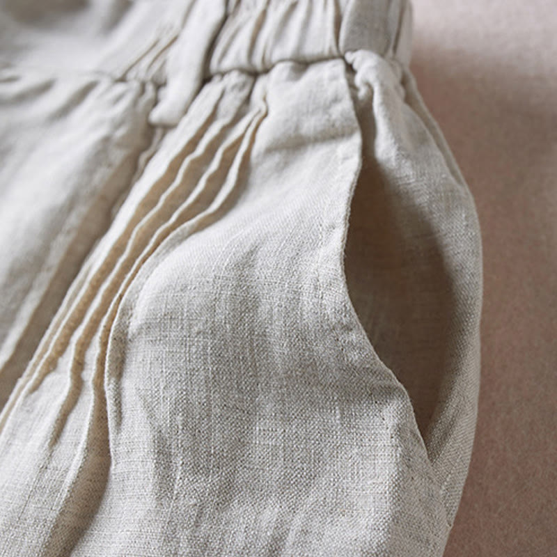 Buddha Stones Summer Daily Simple Wrinkle Design Pantaloncini da donna in cotone e lino con tasche - image 39