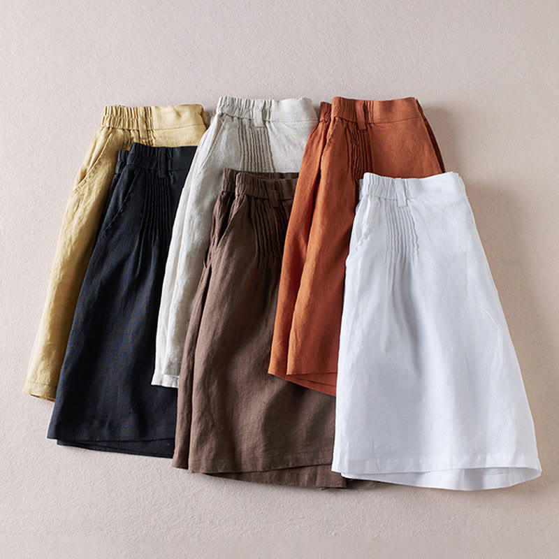 Buddha Stones Summer Daily Simple Wrinkle Design Pantaloncini da donna in cotone e lino con tasche - image 43