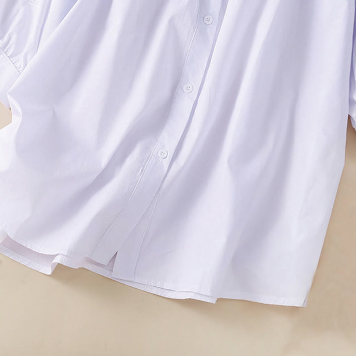 Camicia da donna in lino e cotone con maniche a tre quarti, motivo a foro con ricamo casual Buddha Stones - image 16