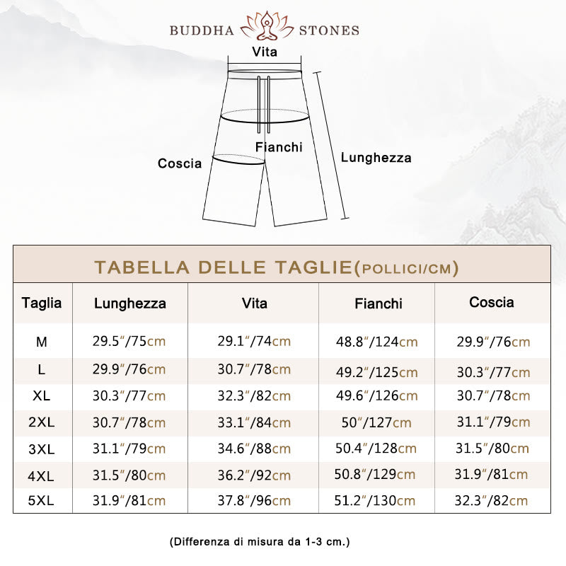 Pantaloni larghi da uomo in lino di media lunghezza con tasche e tinta unita Buddha Stones - image 6