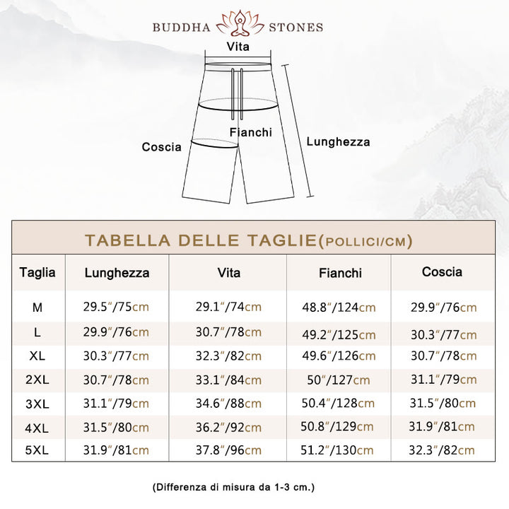 Pantaloni larghi da uomo in lino di media lunghezza con tasche e tinta unita Buddha Stones - image 6