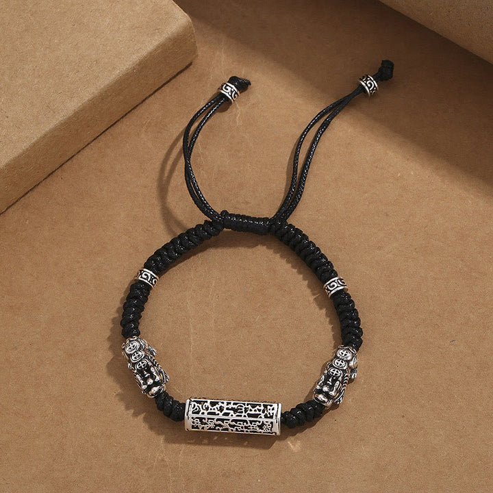 Buddha Stones Tibetano Nero String Rame Om Mani Padme Hum Pixiu Protezione Braccialetto Intrecciato