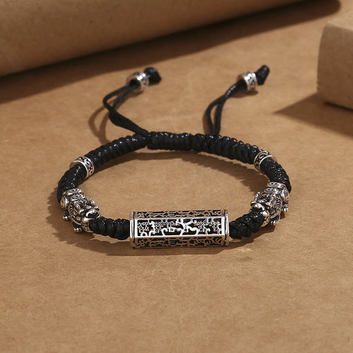 Buddha Stones Tibetano Nero String Rame Om Mani Padme Hum Pixiu Protezione Braccialetto Intrecciato