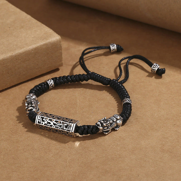 Buddha Stones Tibetano Nero String Rame Om Mani Padme Hum Pixiu Protezione Braccialetto Intrecciato