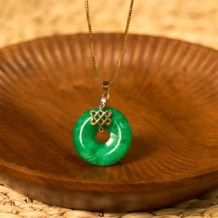 Buddha Stones Naturale Giada Fibbia della Pace Nodo Cinese Collana Pendente Successo