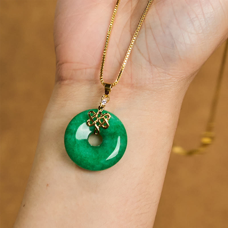 Buddha Stones Naturale Giada Fibbia della Pace Nodo Cinese Collana Pendente Successo