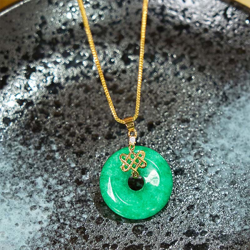 Buddha Stones Naturale Giada Fibbia della Pace Nodo Cinese Collana Pendente Successo