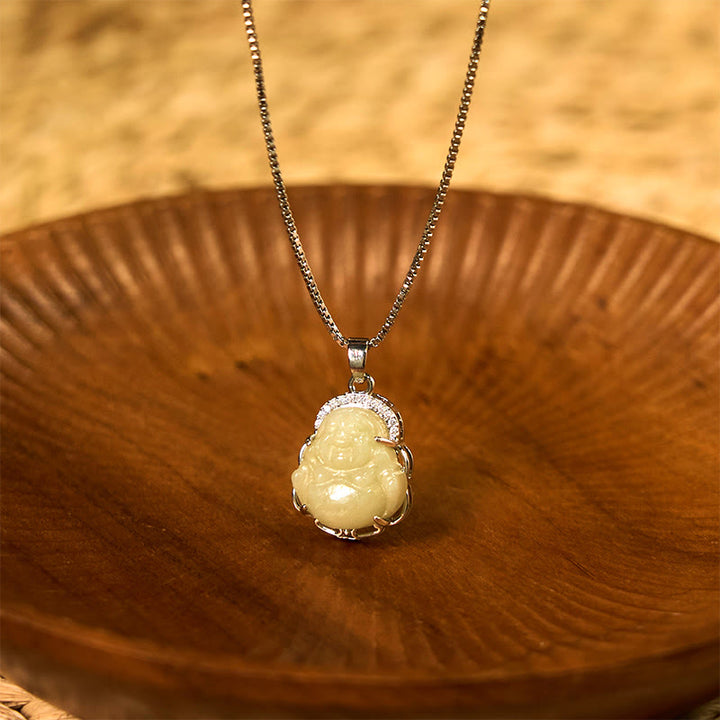 Collana Buddha Stones Natural Hetian Jade Buddha che ride Abbondanza - Giada di Hetian (Prosperità♥Abbondanza) - image 1