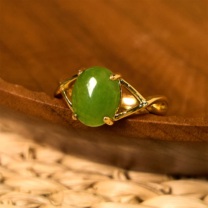 Anello di abbondanza con fibbia regolabile in lega di giada naturale Buddha Stones