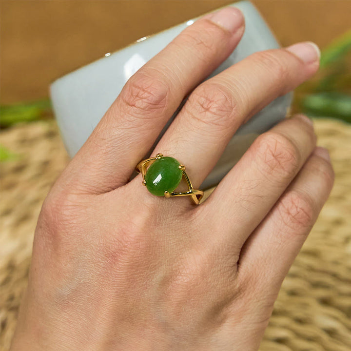 Anello di abbondanza con fibbia regolabile in lega di giada naturale Buddha Stones