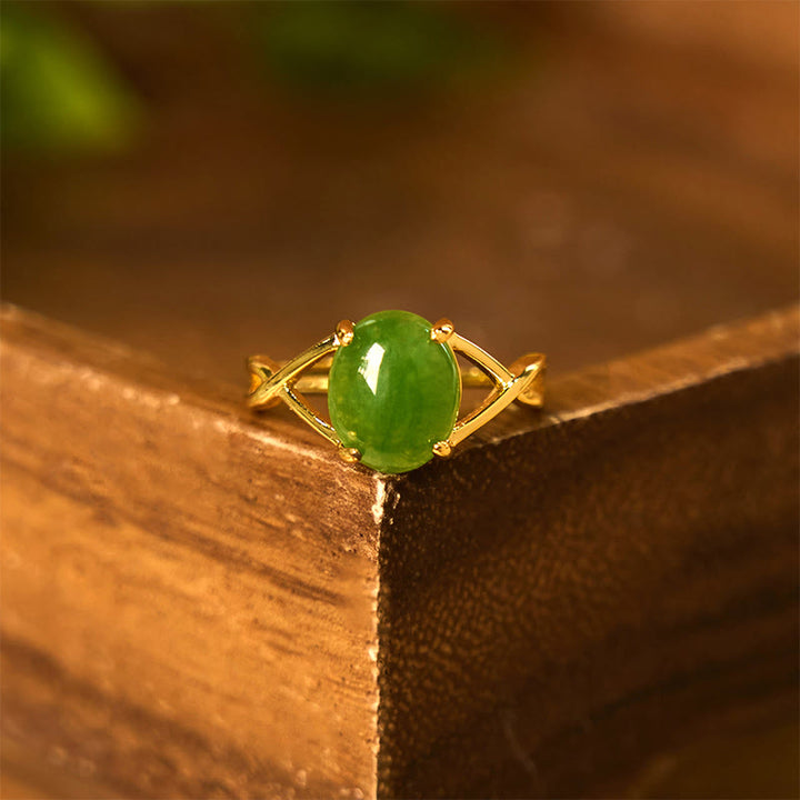 Anello di abbondanza con fibbia regolabile in lega di giada naturale Buddha Stones
