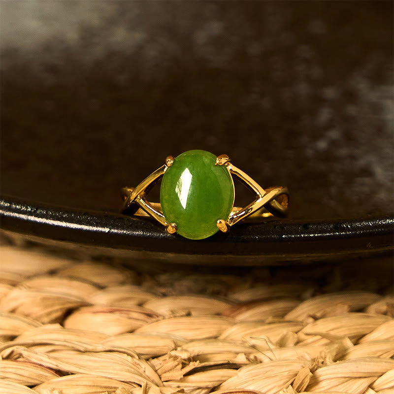 Anello di abbondanza con fibbia regolabile in lega di giada naturale Buddha Stones