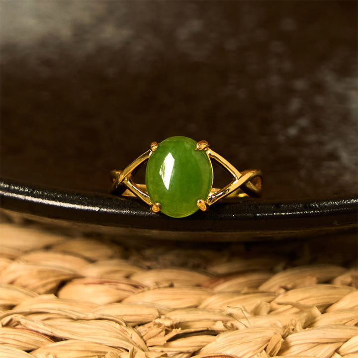 Anello di abbondanza con fibbia regolabile in lega di giada naturale Buddha Stones