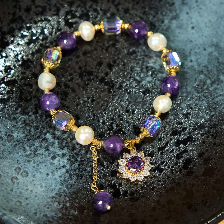 Braccialetto di comunicazione con perle di ametista naturale e girasole Buddha Stones
