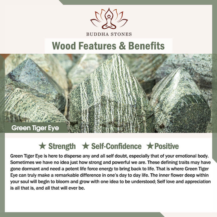 Braccialetto positivo con perline di occhio di tigre verde naturale Buddha Stones Green Leaf