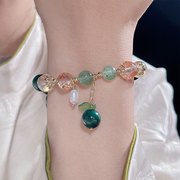 Braccialetto positivo con perline di occhio di tigre verde naturale Buddha Stones Green Leaf