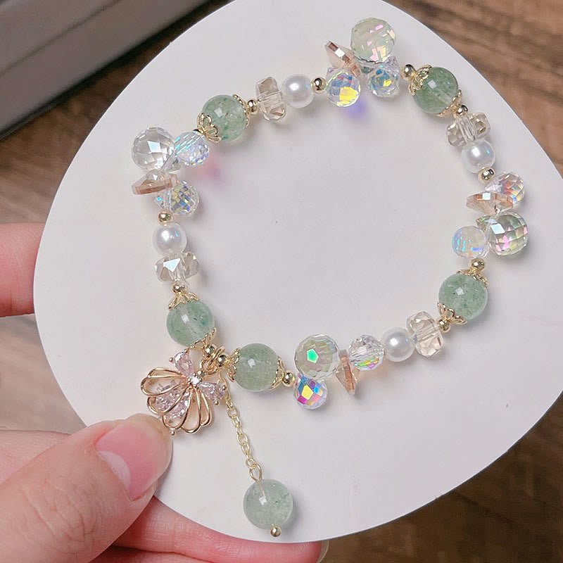 Braccialetto positivo in perle di quarzo fragola naturale Buddha Stones