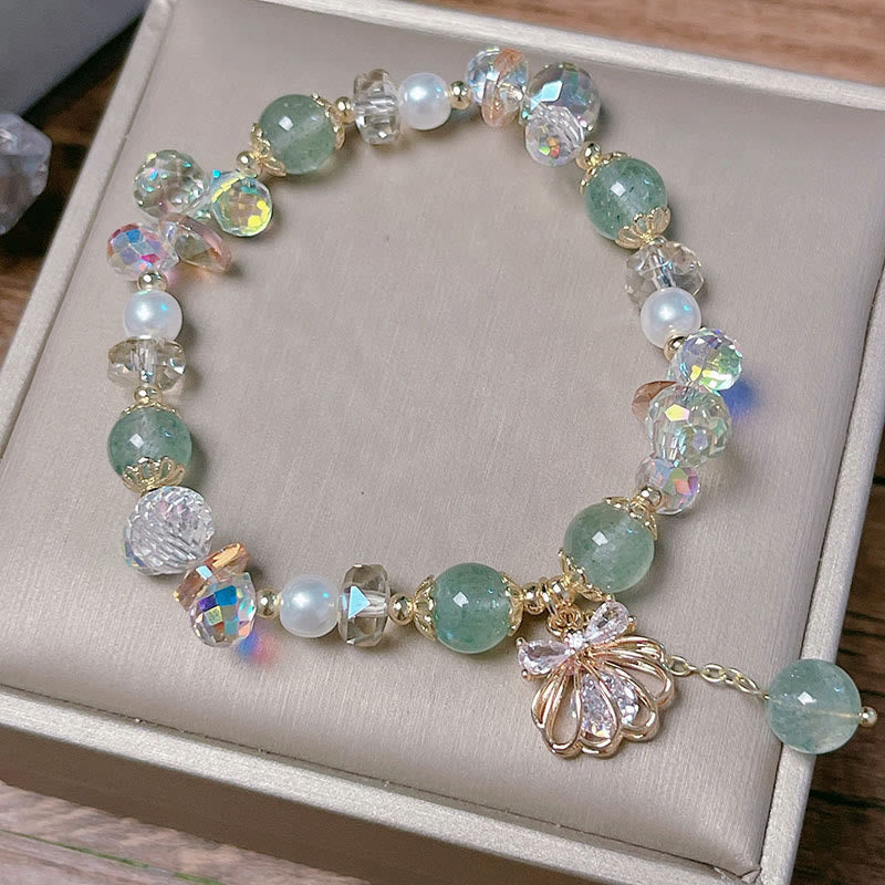 Braccialetto positivo in perle di quarzo fragola naturale Buddha Stones