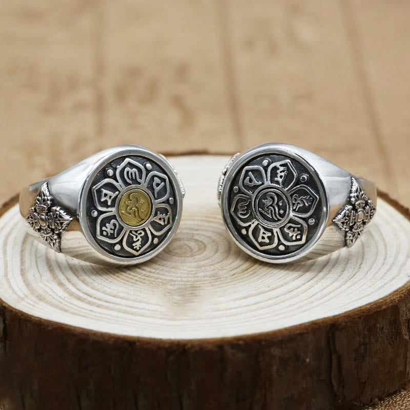 Buddha Stones Tibetano Om Mani Padme Hum Vajra Modello Rame Focus Anello Rotante