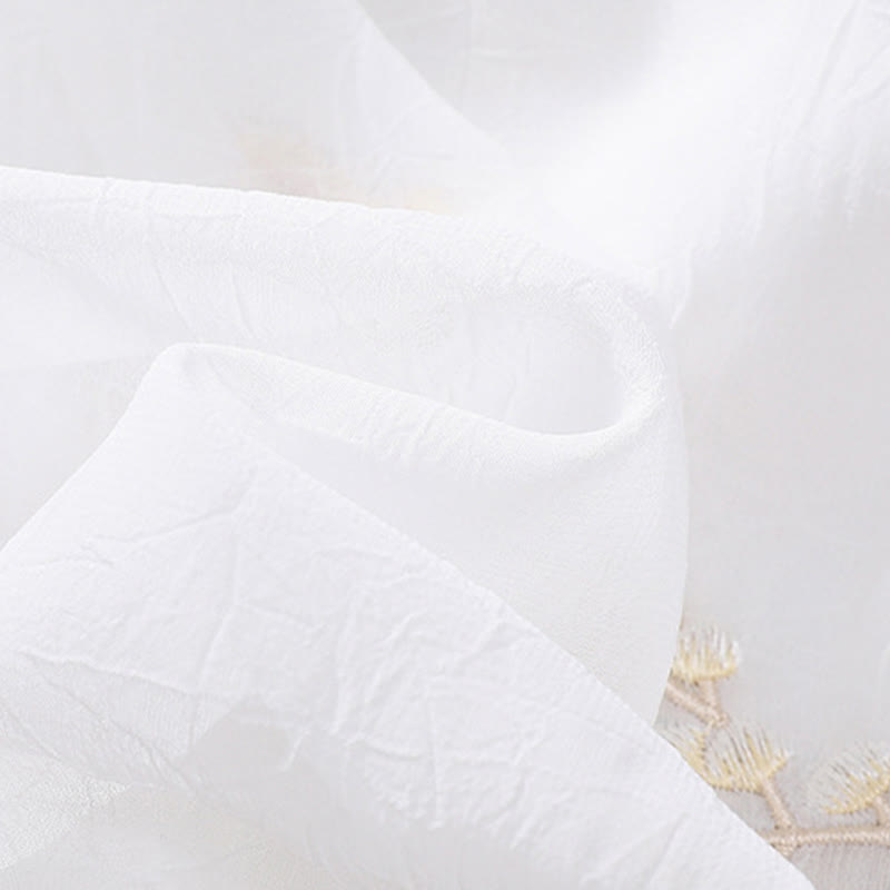 Buddha Stones Ricamo Piante Fiori Mezza Manica Semplice Rana-Bottone Collo Alto Camicia da Donna