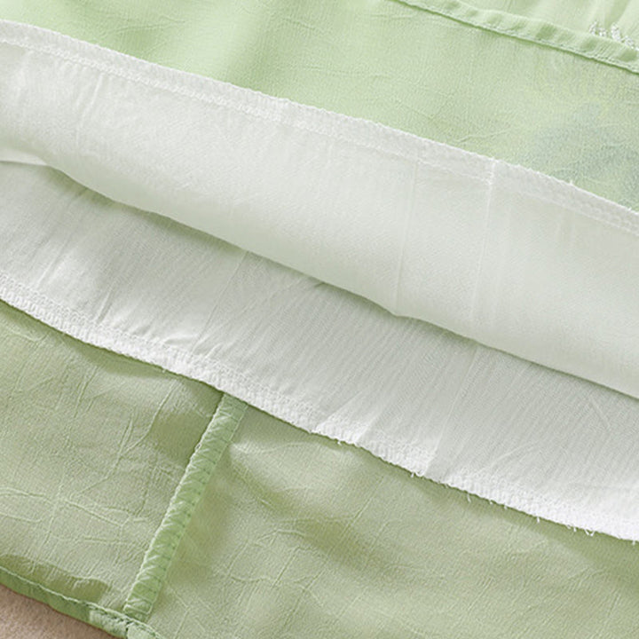 Buddha Stones Ricamo Piante Fiori Mezza Manica Semplice Rana-Bottone Collo Alto Camicia da Donna