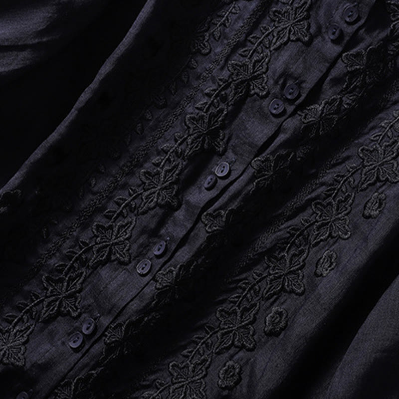 Camicia da donna in cotone e lino con risvolto, manica a tre quarti, motivo floreale, Buddha Stones - image 29