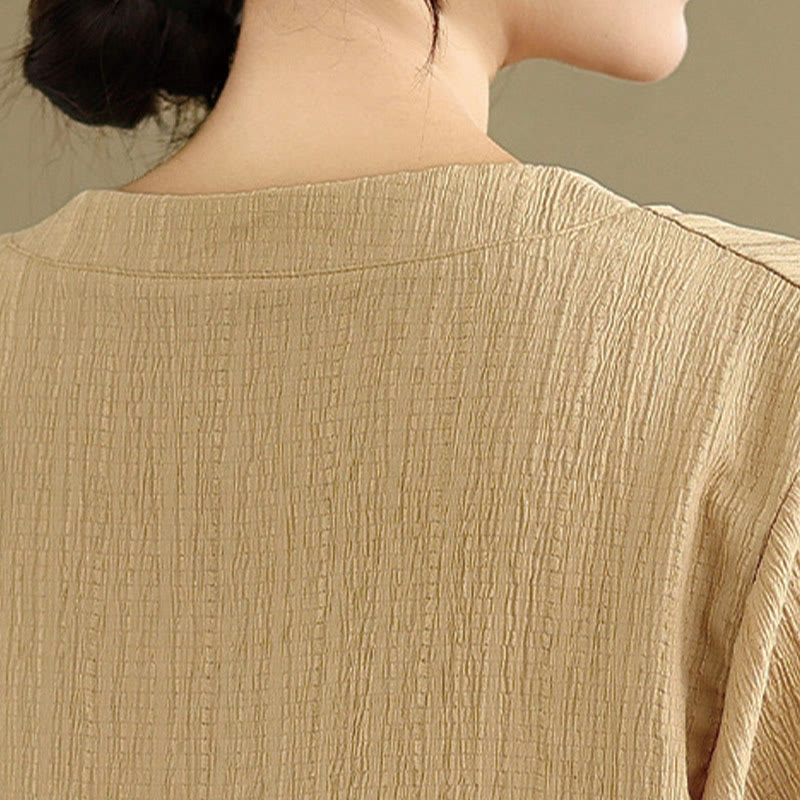 Buddha Stones Summer Casual Pure Mezza Manica a Sbuffo Mezza Bottone Scollo a V T-Shirt da Donna