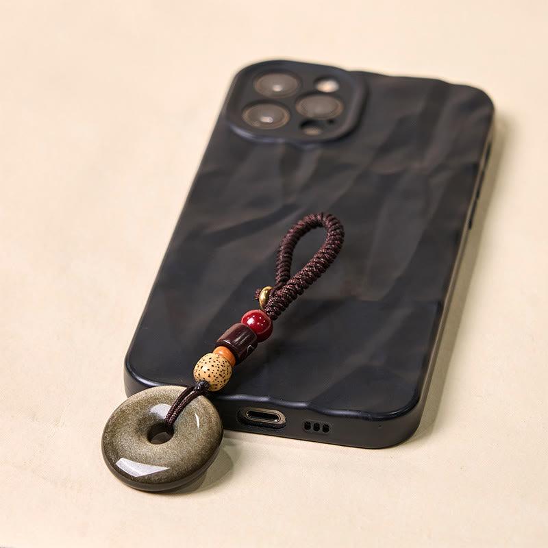 Buddha Stones Oro Naturale Lucente Ossidiana Fibbia della Pace Rafforza Portachiavi