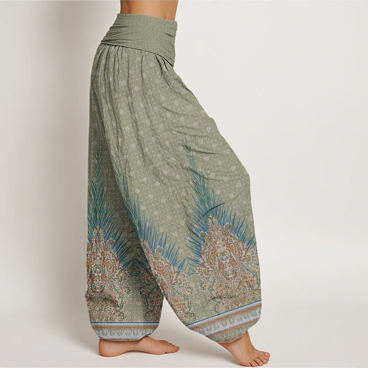 Pantaloni harem con elastico in vita da donna, motivo floreale e pavone etnico Buddha Stones - image 7