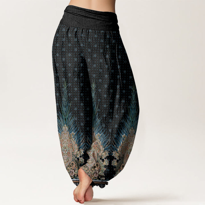 Pantaloni harem con elastico in vita da donna, motivo floreale e pavone etnico Buddha Stones - image 9