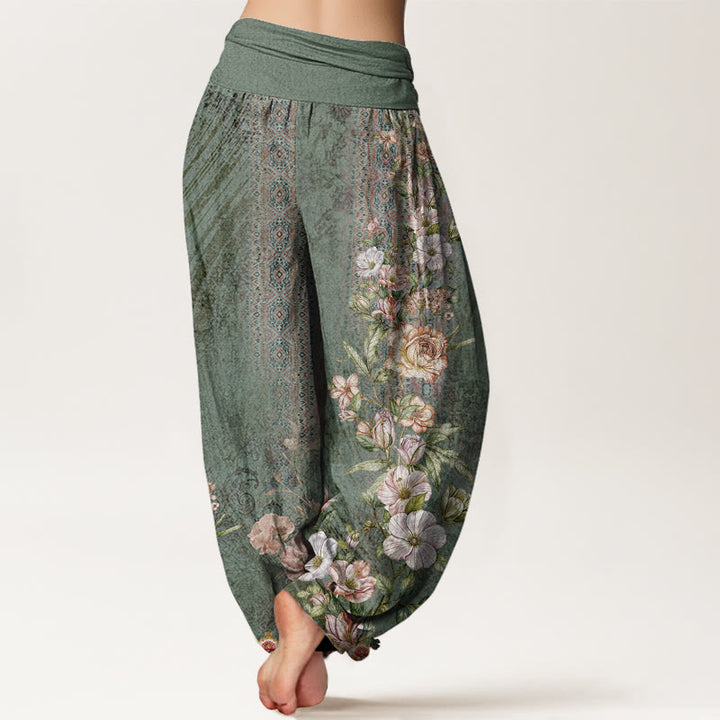 Pantaloni harem con elastico in vita da donna, motivo etnico floreale totem etnico, Buddha Stones - image 2