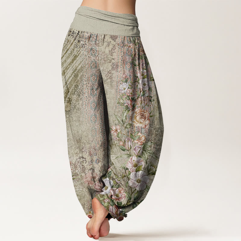 Pantaloni harem con elastico in vita da donna, motivo etnico floreale totem etnico, Buddha Stones - image 6