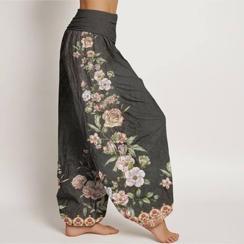 Pantaloni harem con elastico in vita da donna, motivo etnico floreale totem etnico, Buddha Stones - image 10