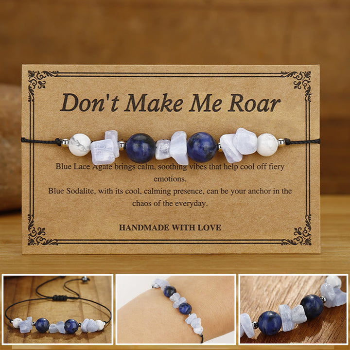 Buddha Stones Don't Make Me Roar Braccialetto di protezione in agata viola, agata blu e sodalite blu