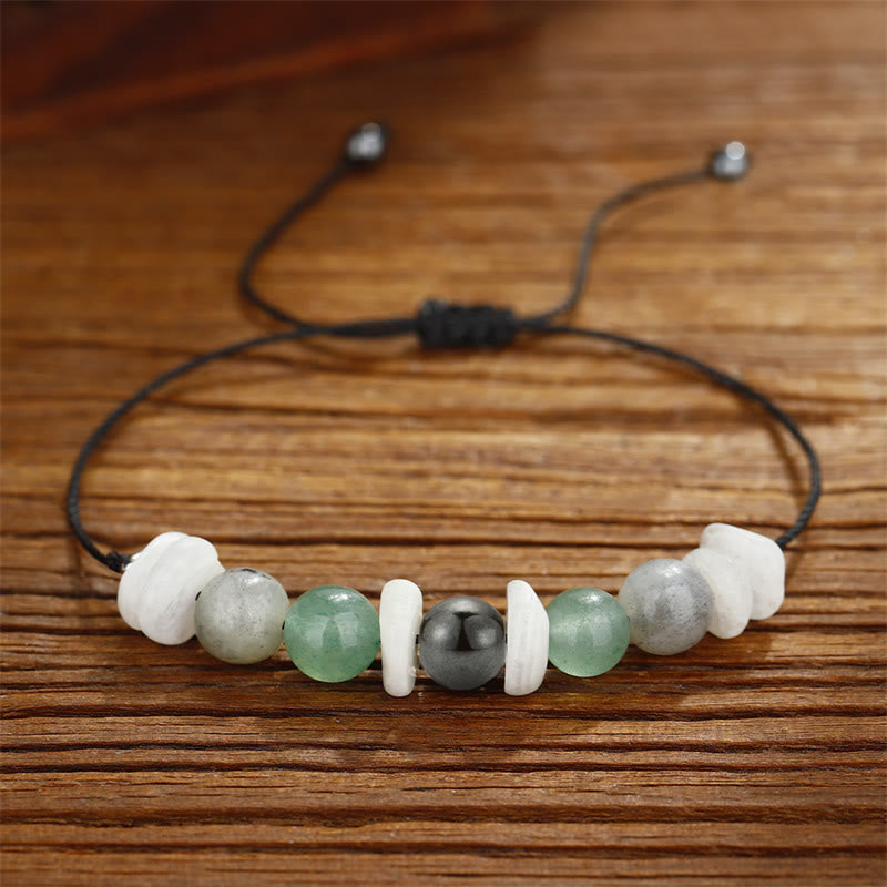 Braccialetto curativo Buddha Stones Menopausa Labradorite Aventurina verde Pietra di luna bianca