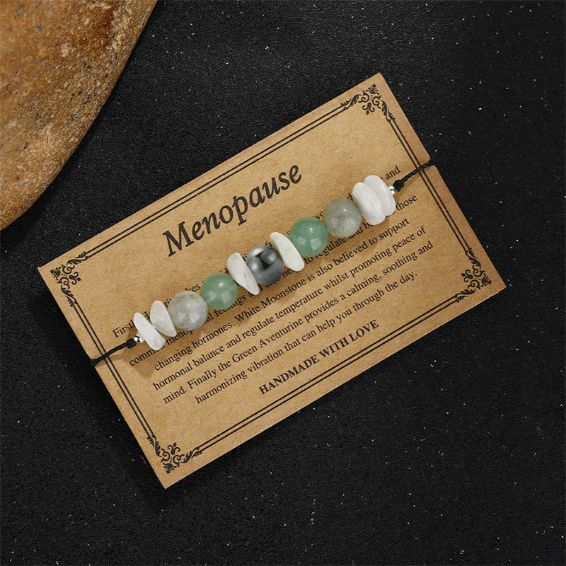 Braccialetto curativo Buddha Stones Menopausa Labradorite Aventurina verde Pietra di luna bianca