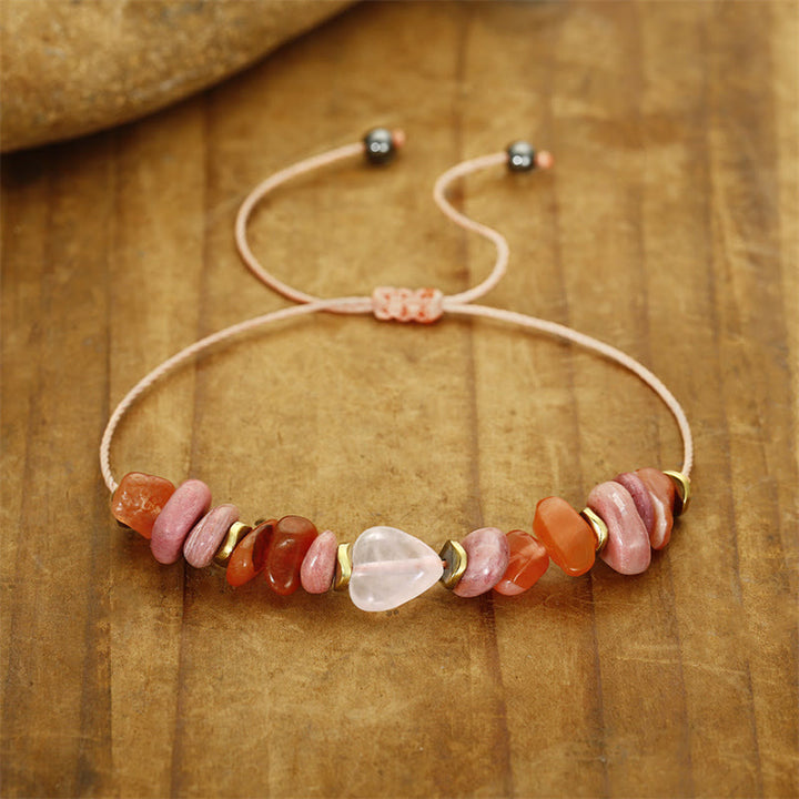 Bracciale Buddha Stones Thinking Of You, Quarzo Rosa, Rodonite, Corniola, Relazioni