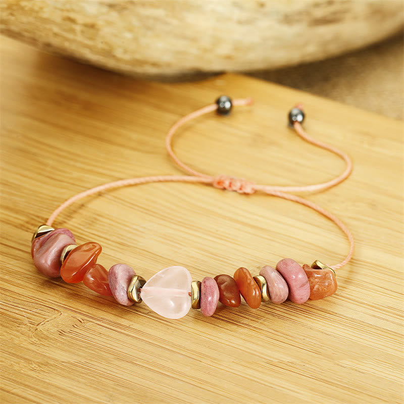 Bracciale Buddha Stones Thinking Of You, Quarzo Rosa, Rodonite, Corniola, Relazioni