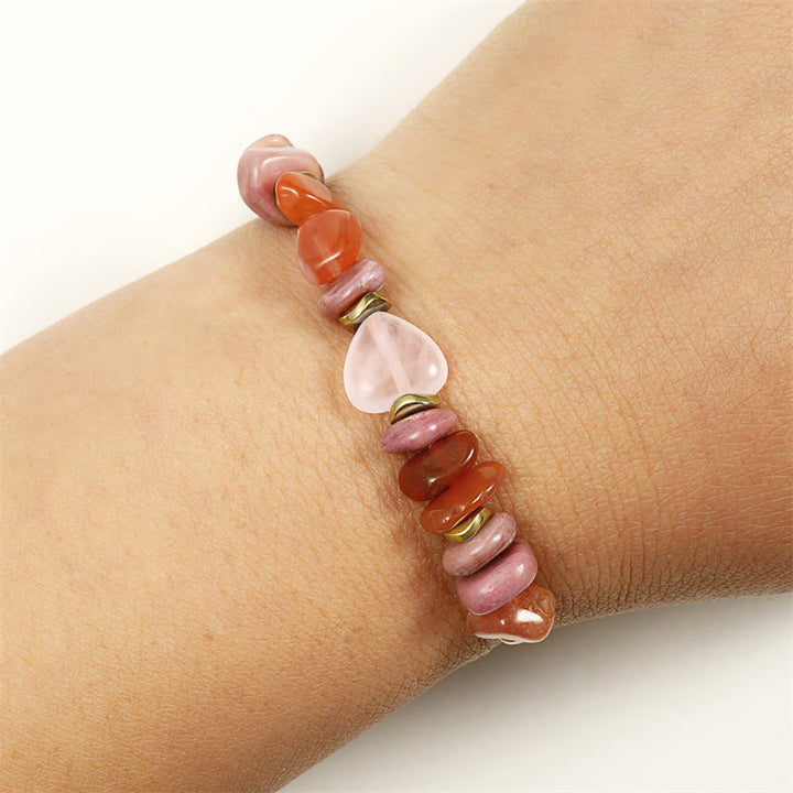 Bracciale Buddha Stones Thinking Of You, Quarzo Rosa, Rodonite, Corniola, Relazioni