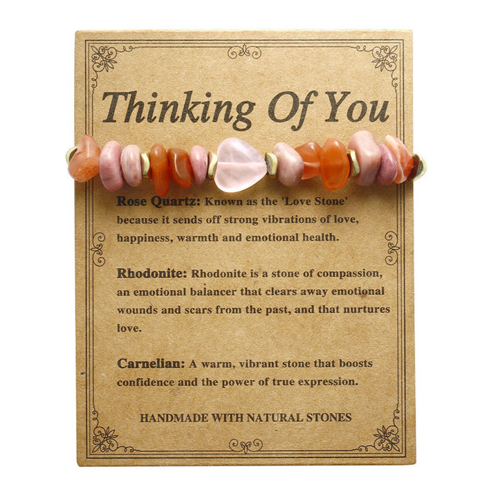 Bracciale Buddha Stones Thinking Of You, Quarzo Rosa, Rodonite, Corniola, Relazioni