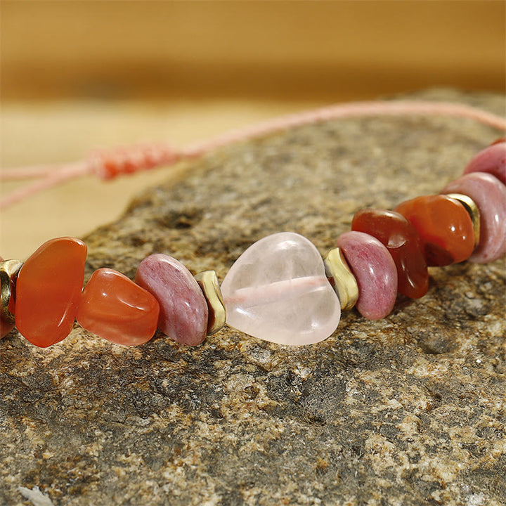 Bracciale Buddha Stones Thinking Of You, Quarzo Rosa, Rodonite, Corniola, Relazioni
