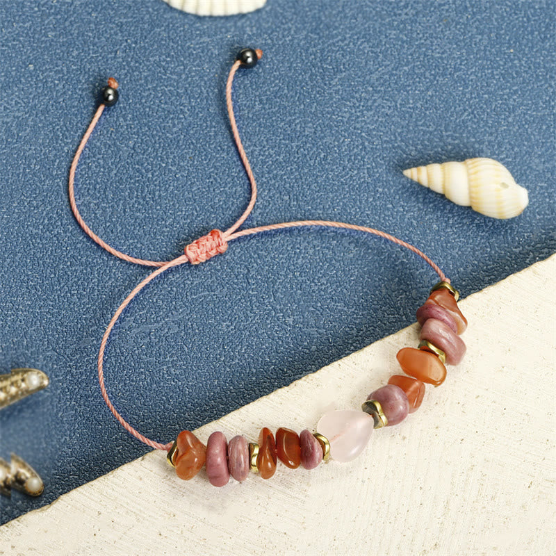 Bracciale Buddha Stones Thinking Of You, Quarzo Rosa, Rodonite, Corniola, Relazioni