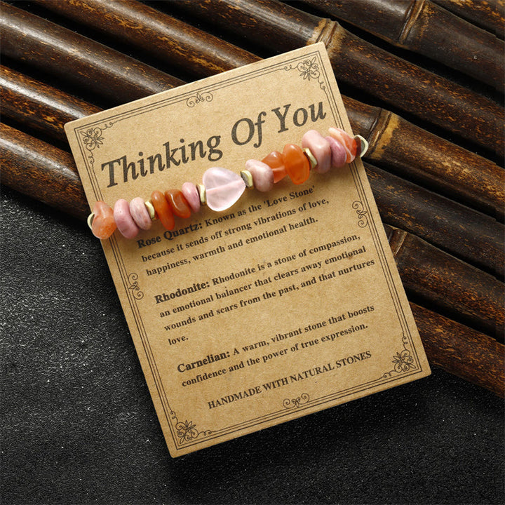 Bracciale Buddha Stones Thinking Of You, Quarzo Rosa, Rodonite, Corniola, Relazioni