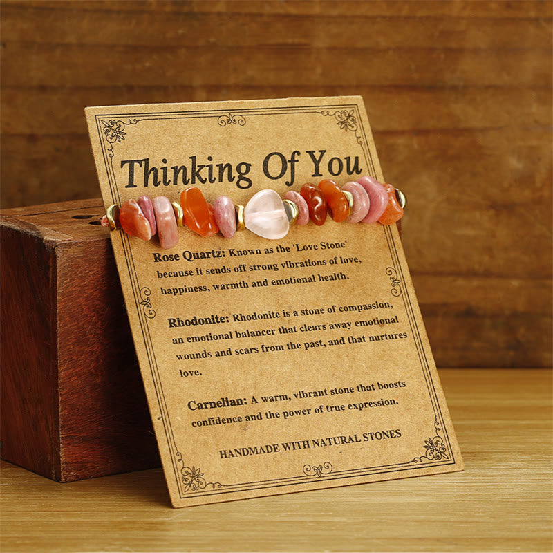 Bracciale Buddha Stones Thinking Of You, Quarzo Rosa, Rodonite, Corniola, Relazioni