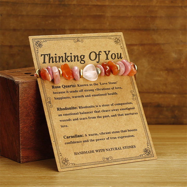 Bracciale Buddha Stones Thinking Of You, Quarzo Rosa, Rodonite, Corniola, Relazioni