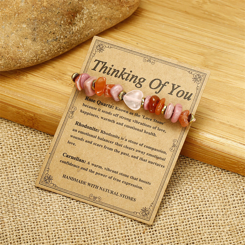 Bracciale Buddha Stones Thinking Of You, Quarzo Rosa, Rodonite, Corniola, Relazioni