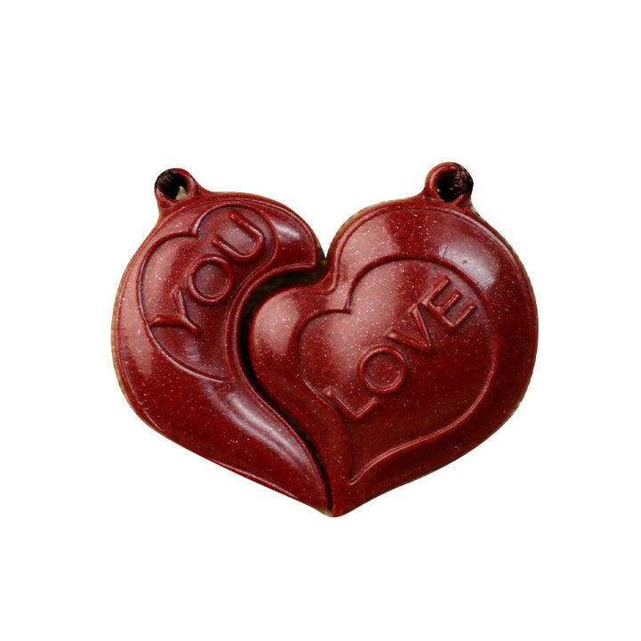 Buddha Stones 2 pezzi LOVE YOU Cinnabar naturale Amore Cuore Corda Benedizione Coppia Collana Pendente