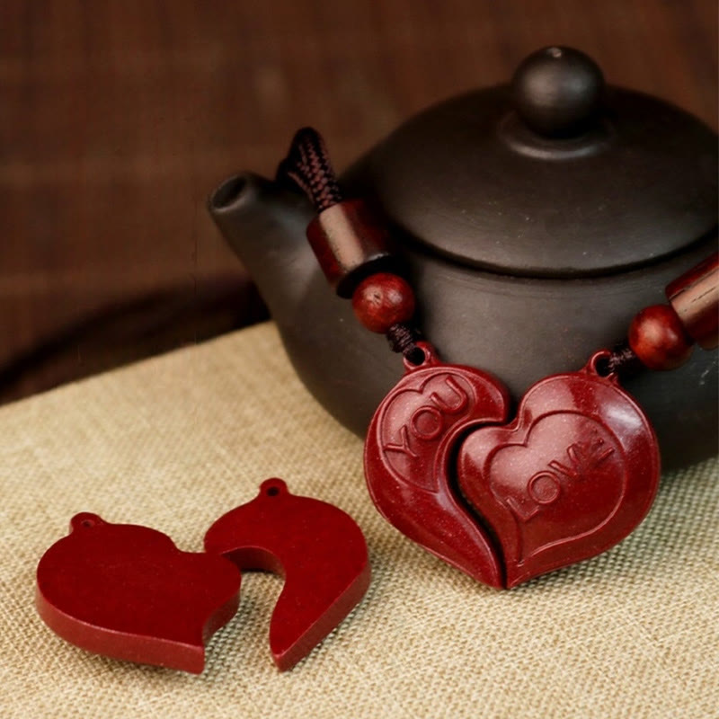 Buddha Stones 2 pezzi LOVE YOU Cinnabar naturale Amore Cuore Corda Benedizione Coppia Collana Pendente